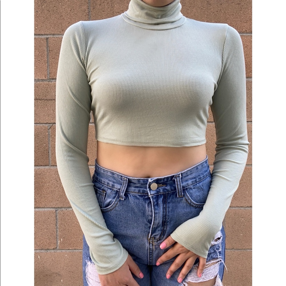 Sage turtle neck crop top